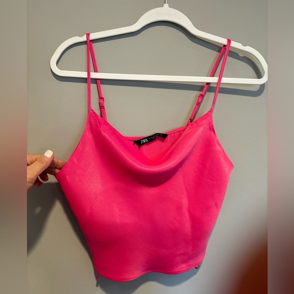 Zara Tops - Women's Zara Satin Pink Cropped Tank Top - Size Small NWT adjustable str…